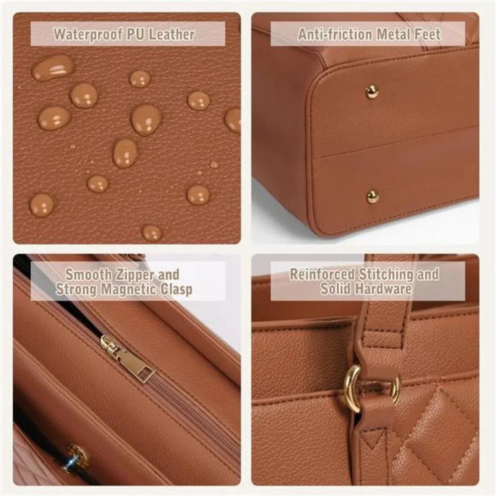 Laptop Bag for Women 15.6 Inch Work Tote Bags Waterproof Leather